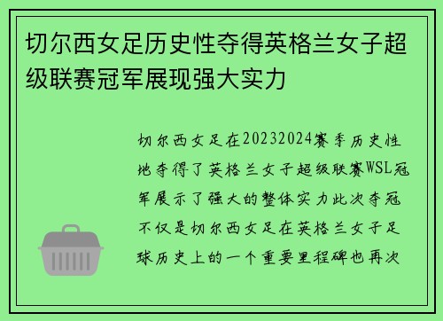 切尔西女足历史性夺得英格兰女子超级联赛冠军展现强大实力